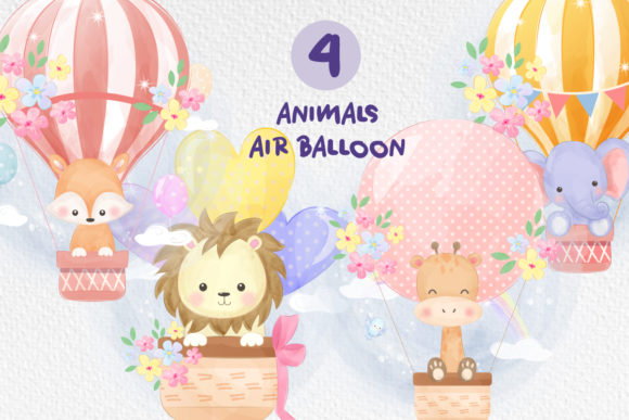 Animals and Air Balloon Clipart Set