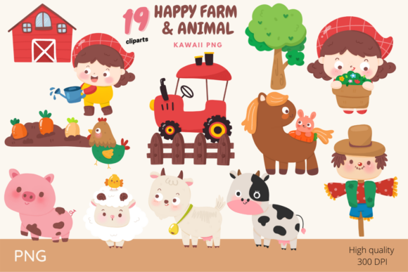 Barn Animal Farm, Farmer Clipart Kawaii: A Creative Resource for Every Project