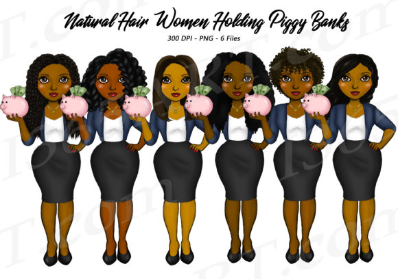 Black Women Holding Piggy Banks Clipart