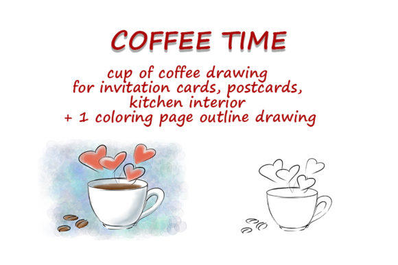 Coffee Time Colorful Drawing and Outline