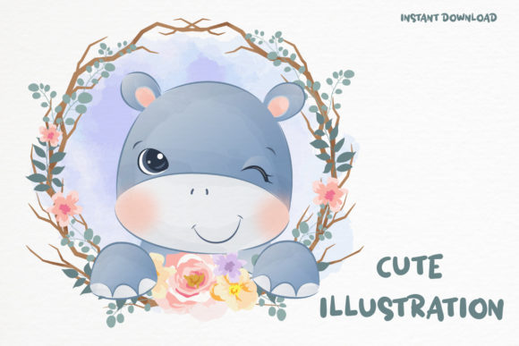 Cute Baby Hippo Clipart Graphic