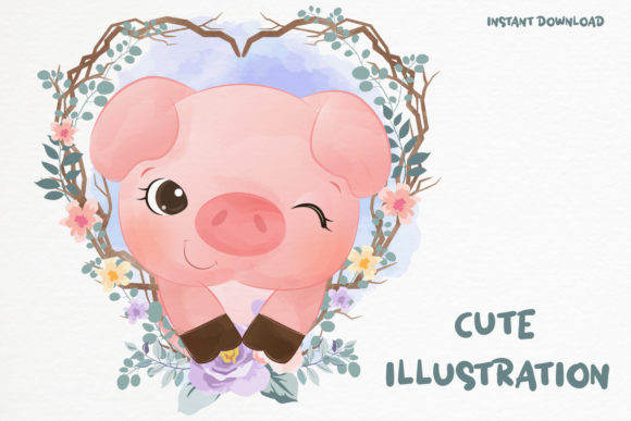 Cute Little Pig Clipart Graphic