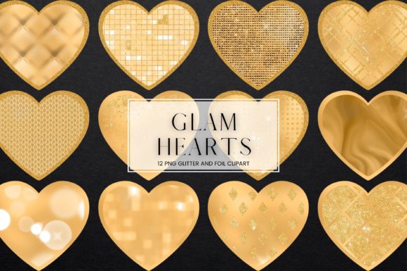 Gold Glam Heart Clipart for Stunning Design Projects