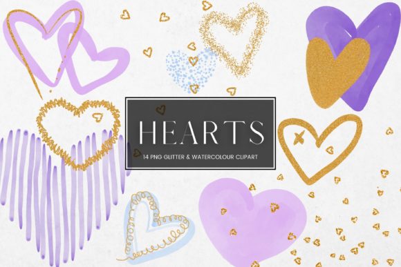 Watercolour and Gold Glitter Hearts: A Creative Staple for Modern Designers