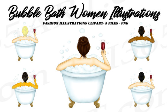 Women in Bathtubs Clipart Set PNG